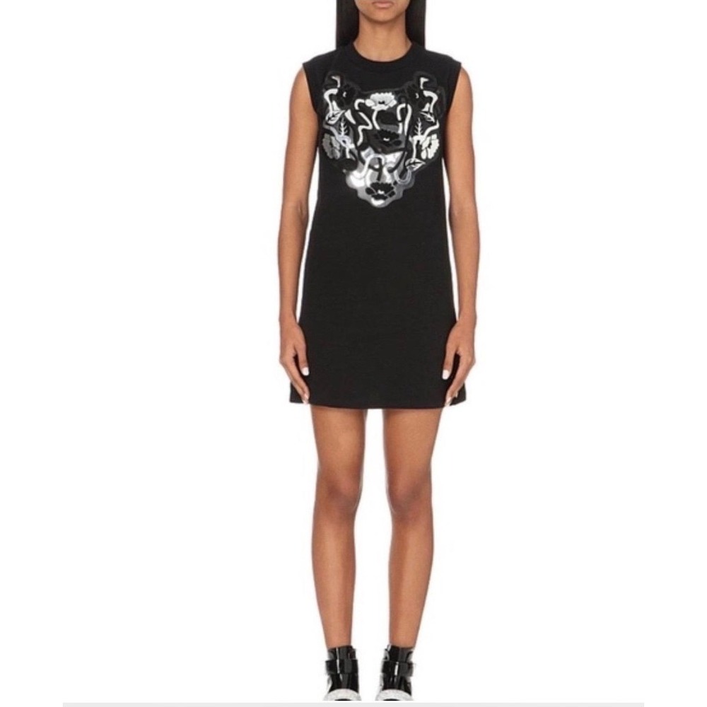 Christopher Kane Black Panther Floral Applique Sweatshirt Dress Sleeveless Small